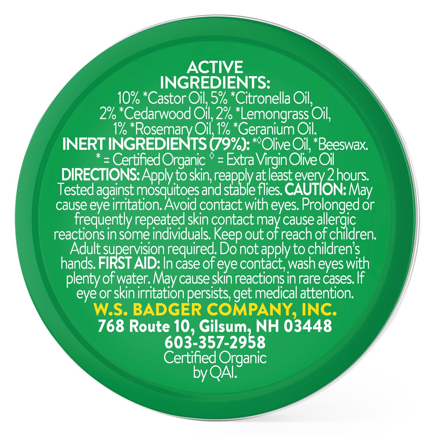 Badger Bug Repellent Tin releases citronella-lemongrass scent to deter insects.