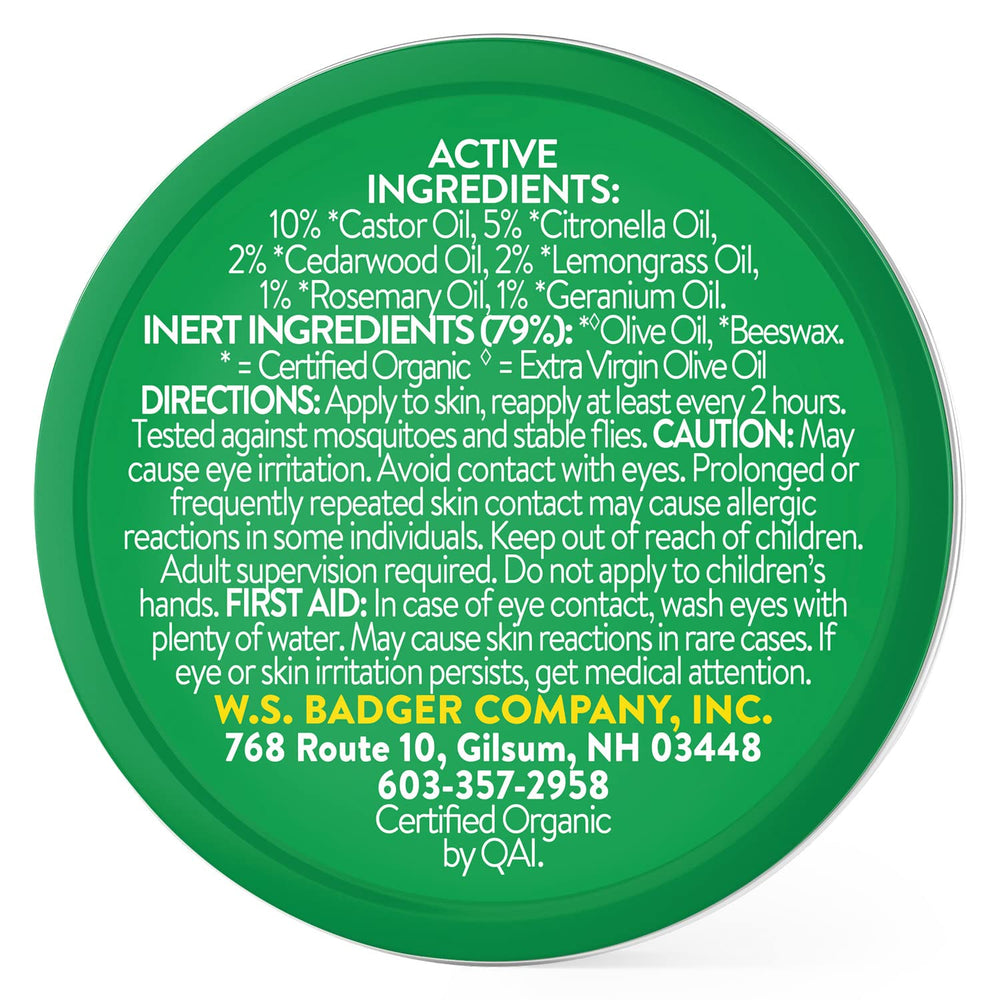 Badger Bug Repellent Tin releases citronella-lemongrass scent to deter insects.