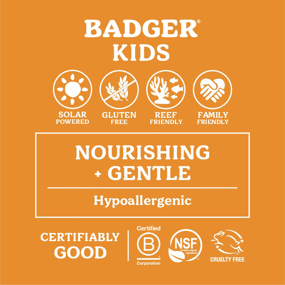 Badger Kids Mineral Sunscreen Combo Box highlights complete sun protection for face and body.
