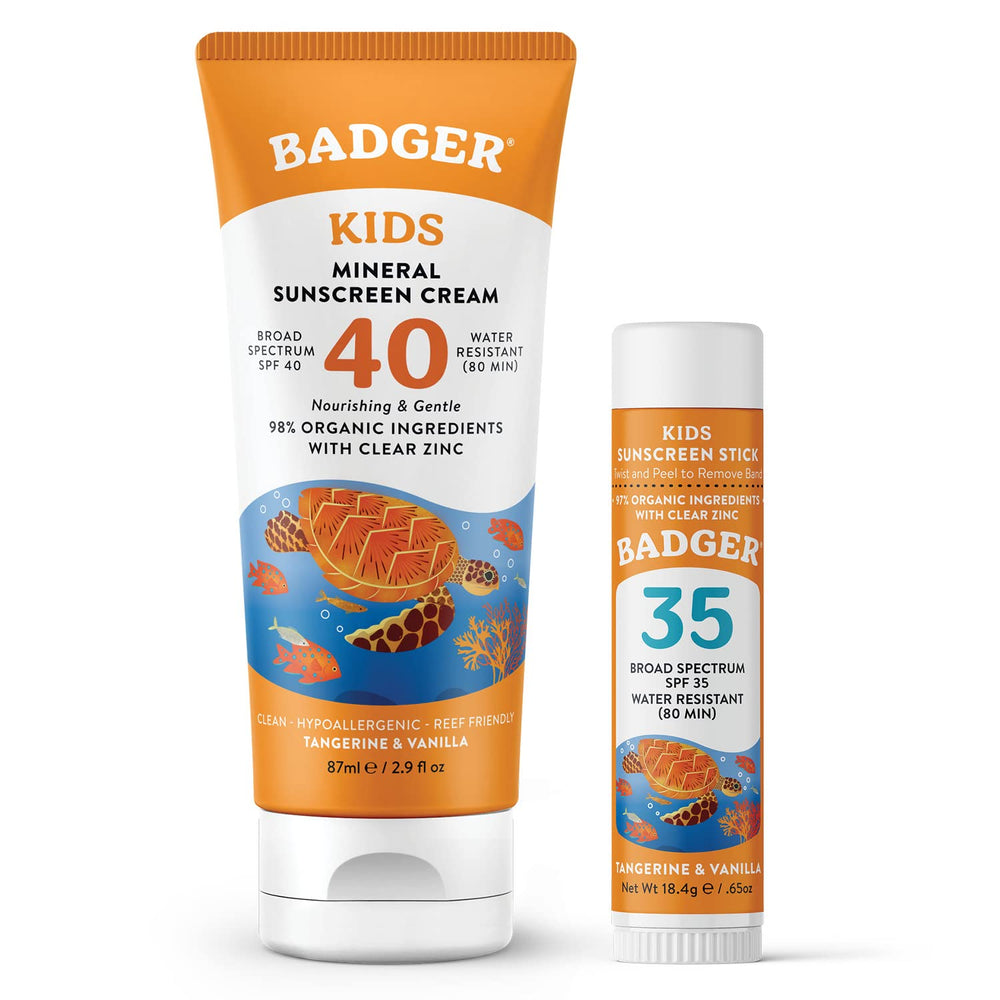 Badger Kids Mineral Sunscreen Cream bottle demonstrates easy, even coverage for active family days.
