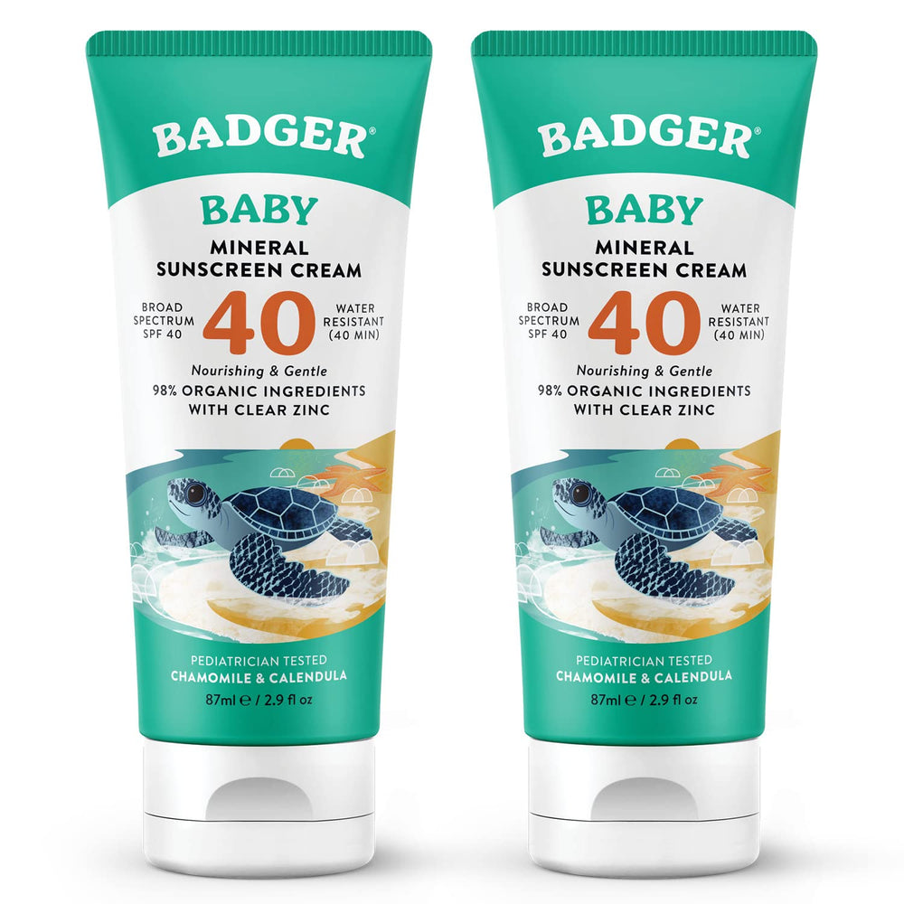 Badger Mineral Baby Sunscreen Cream SPF 40 tube ready for smooth application on baby skin