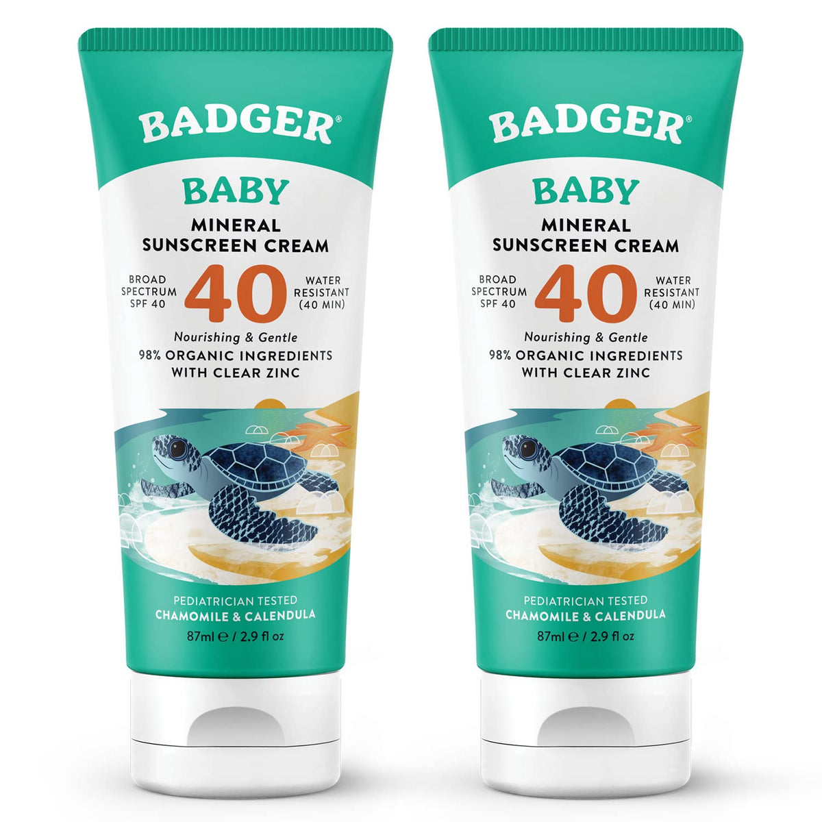 Badger Mineral Baby Sunscreen Cream SPF 40 tube ready for smooth application on baby skin
