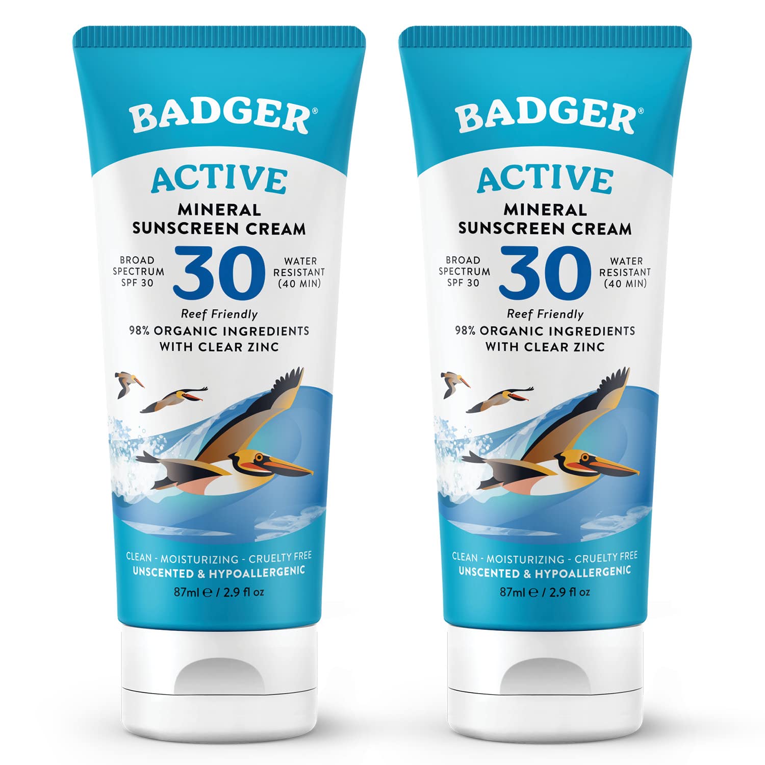 Badger Mineral Sunscreen Cream SPF 30 bottle demonstrates reef-safe sun protection for daily use.