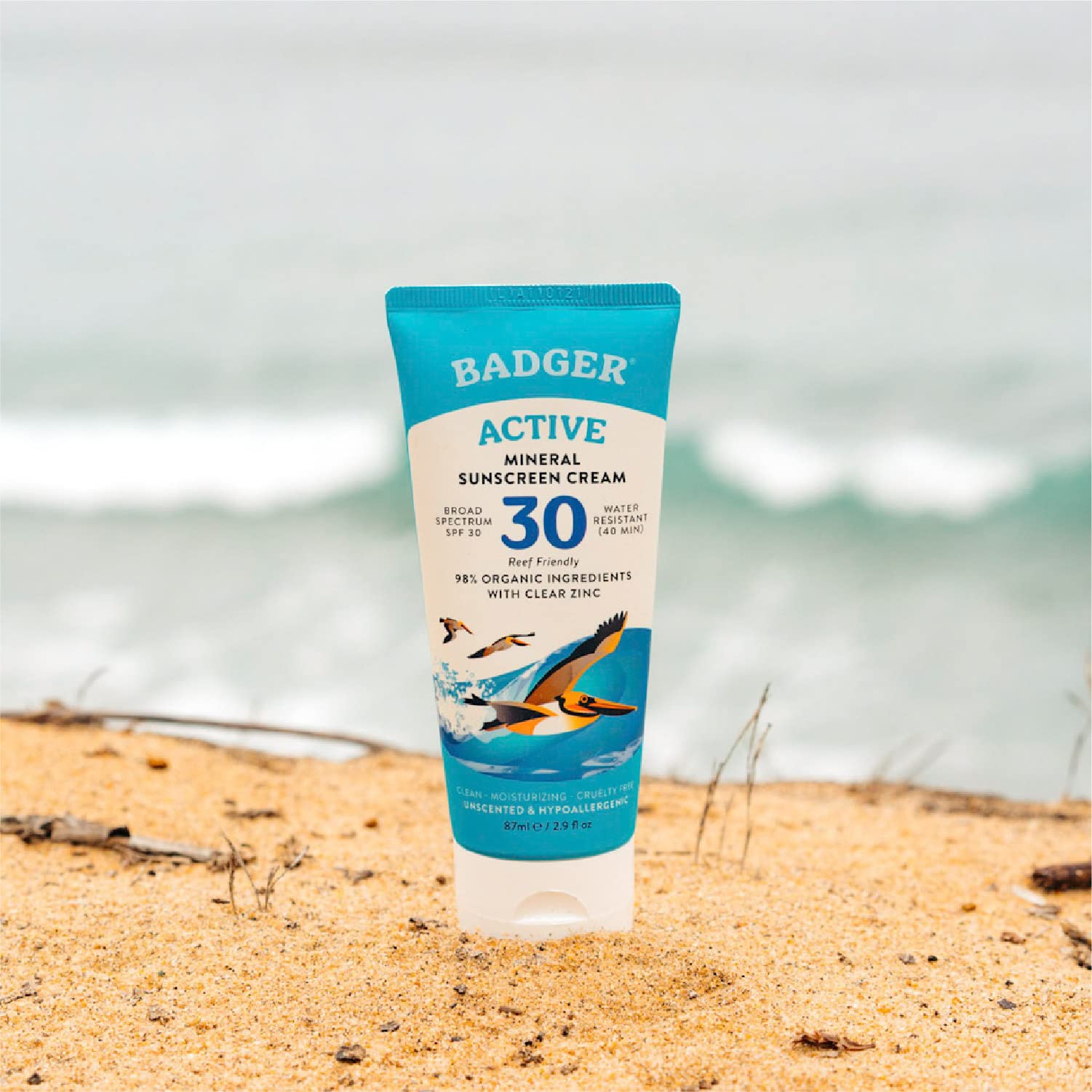 Badger Mineral Sunscreen Cream travel-size packaging suitable for TSA carry-on.