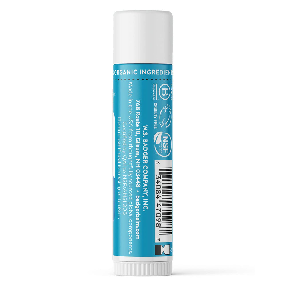 Badger unscented lip balm with 97% organic ingredients nourishes lips.