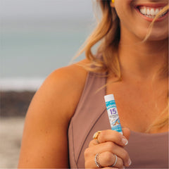 Badger SPF 15 zinc oxide lip balm guards against sun exposure.
