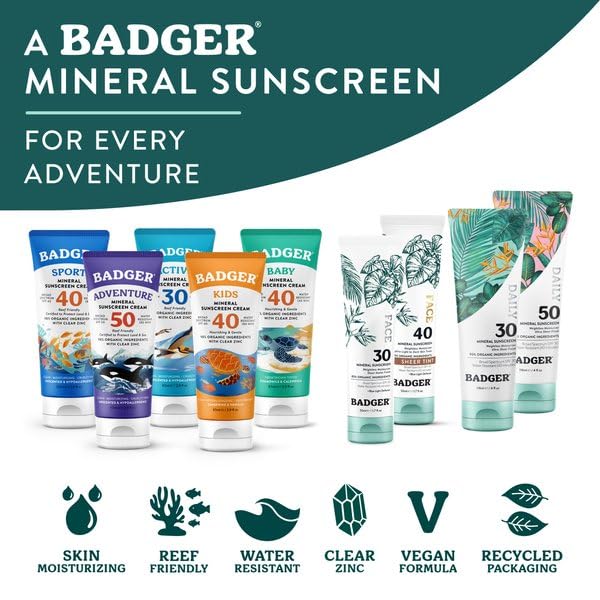 Badger SPF 50 Daily Mineral Sunscreen reef safe and vegan