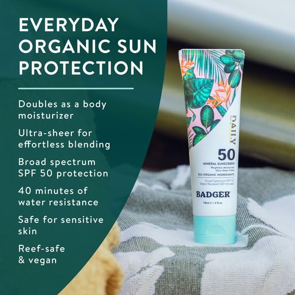 Badger SPF 50 Daily Mineral Sunscreen texture close-up showing lightweight feel