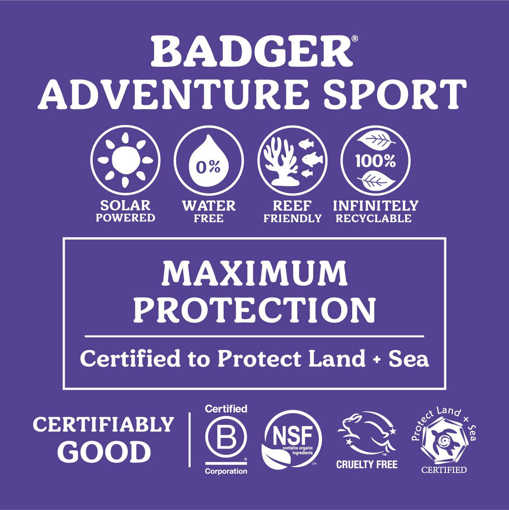 Badger SPF50 sunscreen used during sports with 80-minute protection.