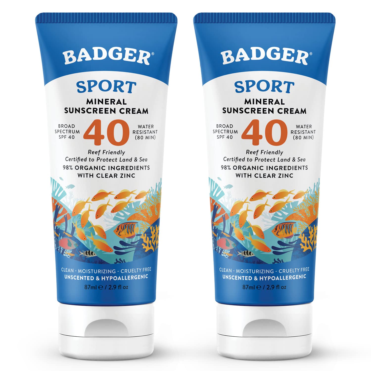 Badger Sport Mineral Sunscreen tube packaging for easy stacking and travel.
