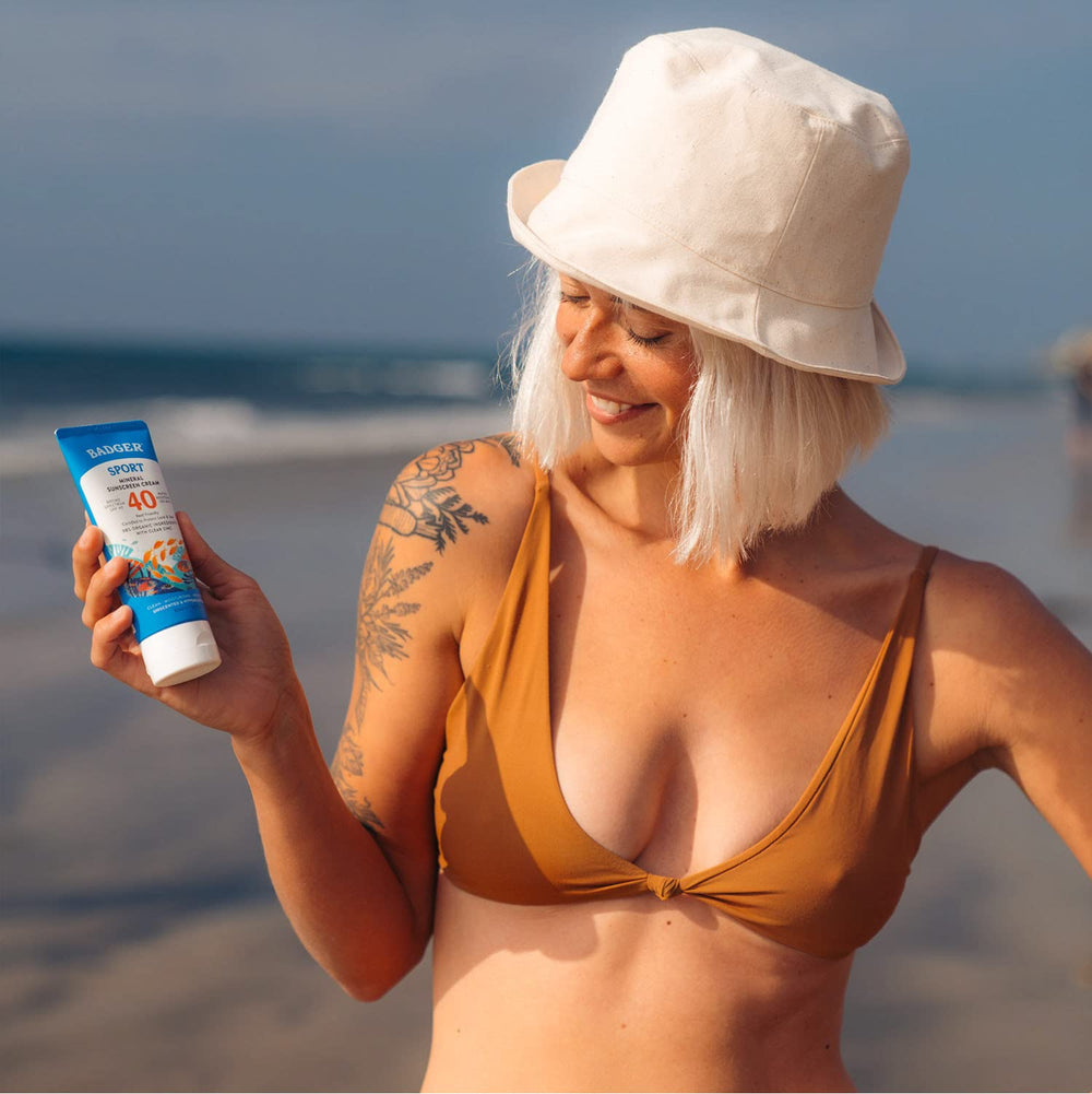 Badger Sport Sunscreen reef-safe certification label visible on packaging