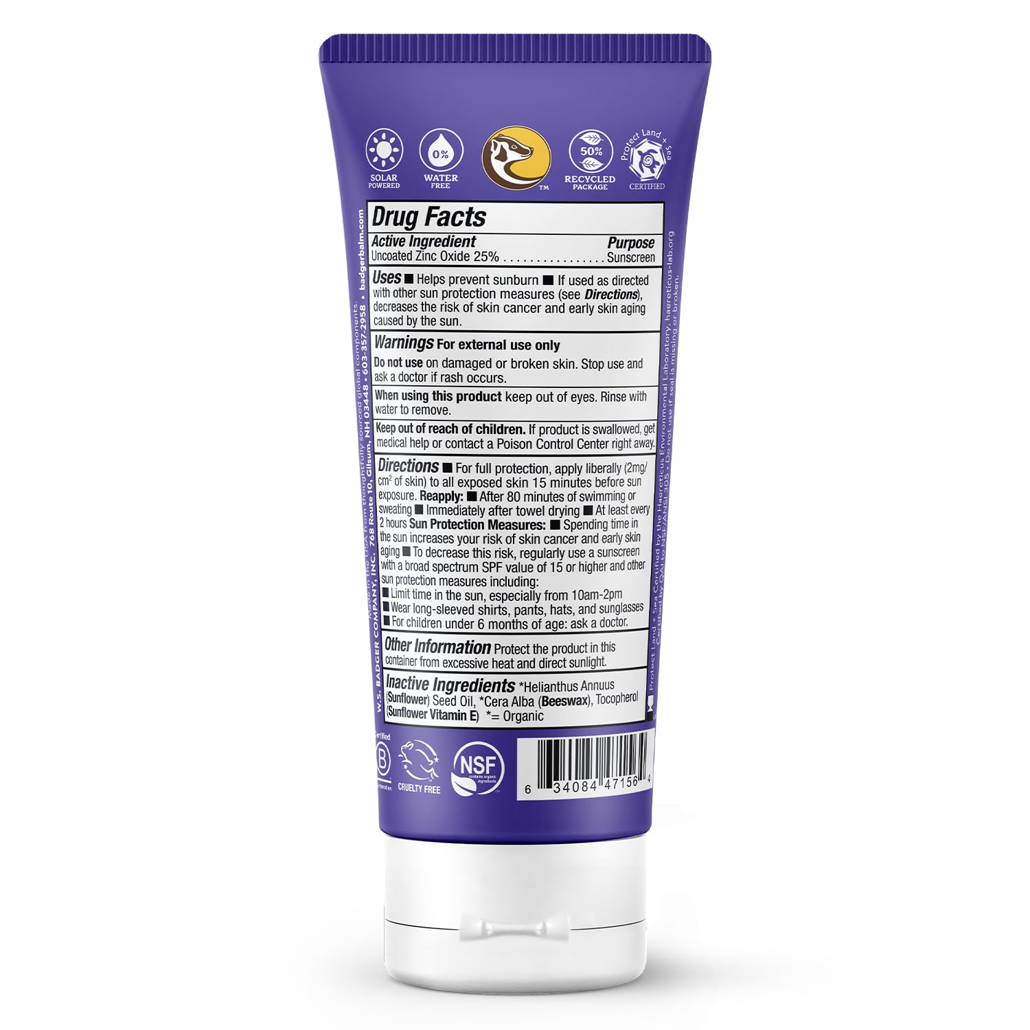 Badger sunscreen rubbed into skin for a clear, streak-free finish.
