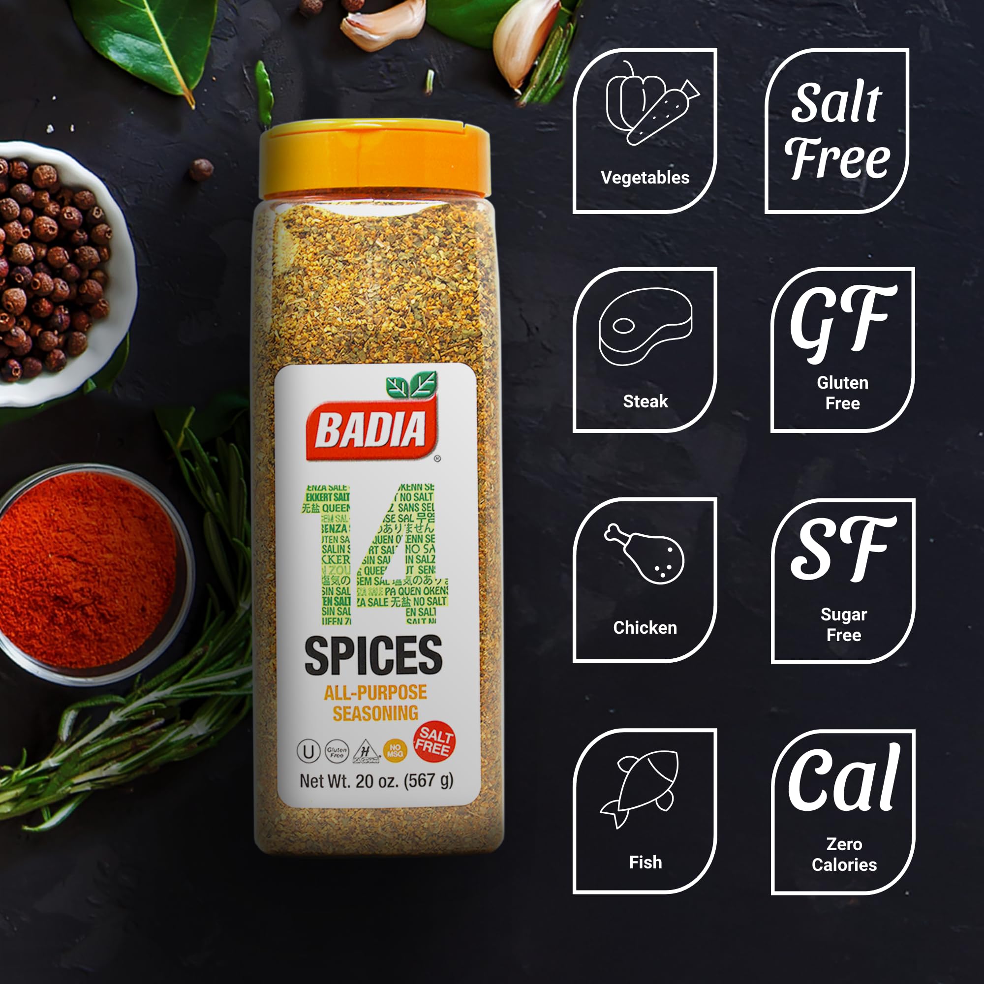 Badia salt-free spice mix close-up ready to flavor everyday meals.