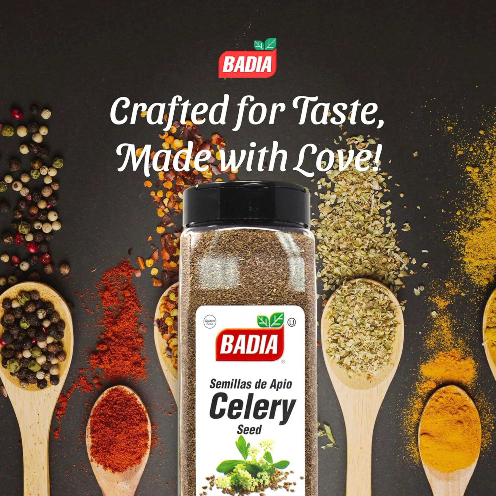 Badia celery seed in bowl invites flavorful dressings, soups, and vegetable dishes.