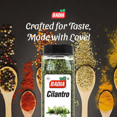 Badia Cilantro Flakes pour-spout jar, convenient seasoning for salsas and marinades.