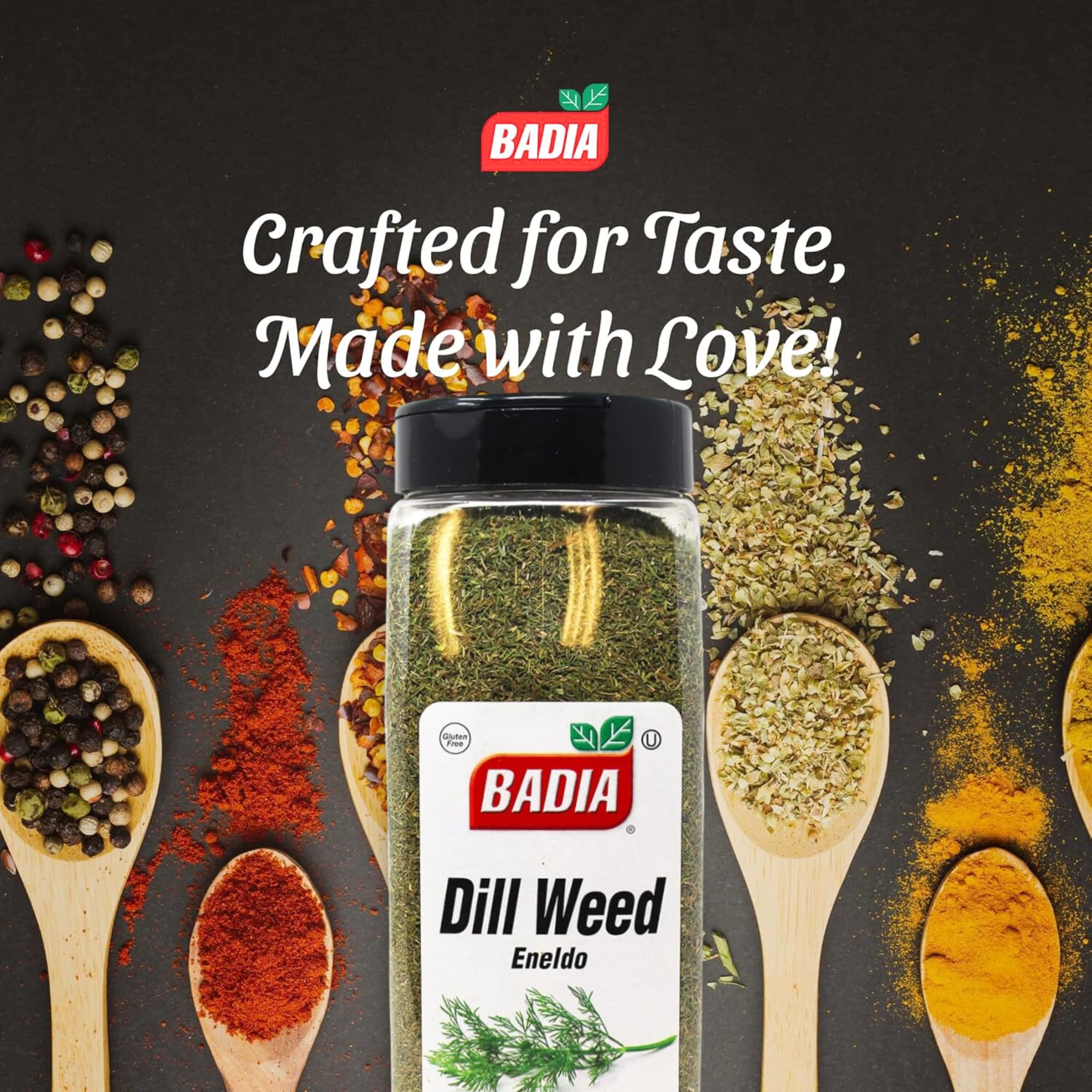 Badia Dill Weed dressing pour illustrating finishing touch for sauces and salads.