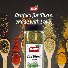 Badia Dill Weed dressing pour illustrating finishing touch for sauces and salads.
