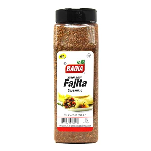 Badia Fajita Seasoning bottle back reveals ingredients and versatile uses.