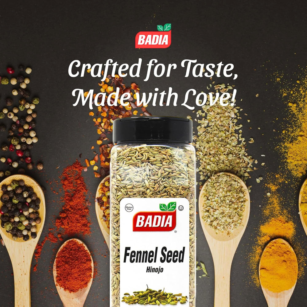 Badia fennel seeds toasted spice blend visually shows seeds that enhance curries and roasts.