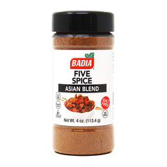 Badia Five Spice bottle pouring, ideal for flavorful stir-fries.