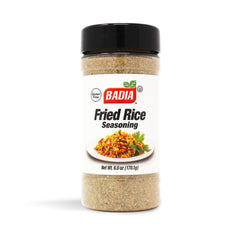 Badia Fried Rice Seasoning bottle on counter for quick, flavorful meals.