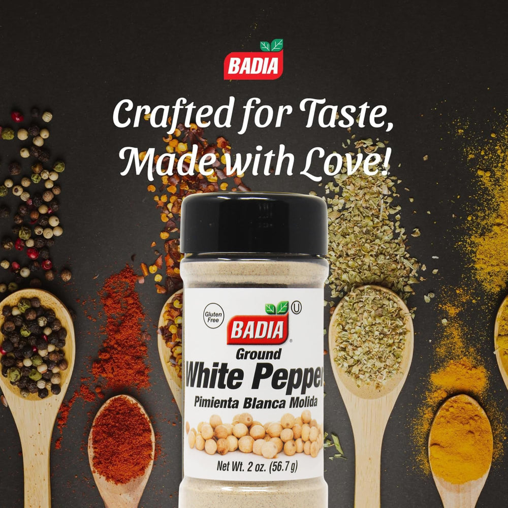 Badia ground white pepper over creamy sauce showcasing subtle spiciness and clean appearance