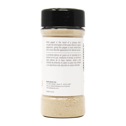 Badia ground white pepper jar dispensing for evenly distributed flavor in delicate dishes