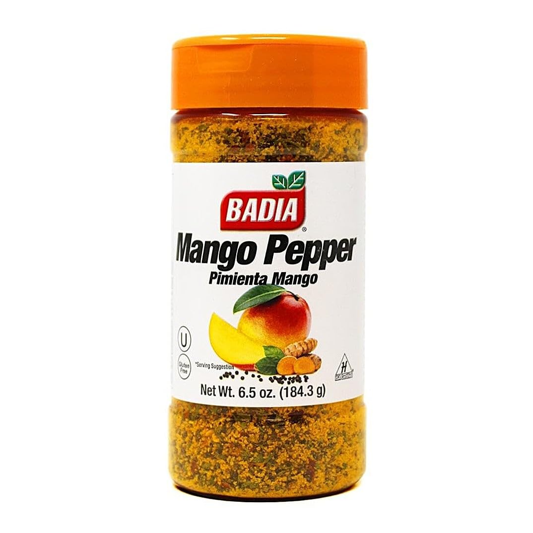 Badia Mango Pepper Seasoning bottle front view boosts tropical flavor for chicken