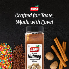 Badia nutmeg aroma closeup – aromatic spice to elevate desserts and beverages.