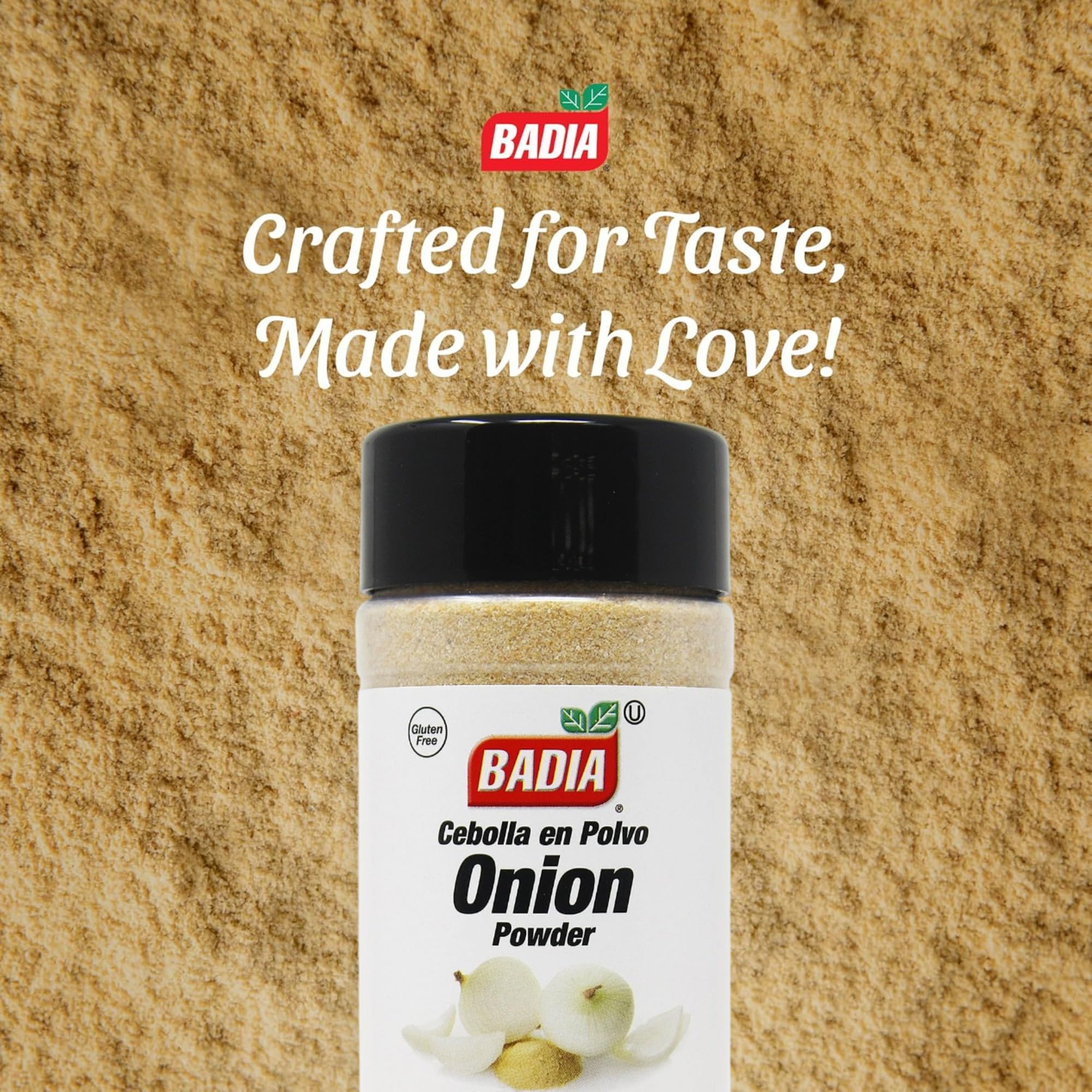 Badia Onion Powder on shelf display highlighting pantry staple convenience.