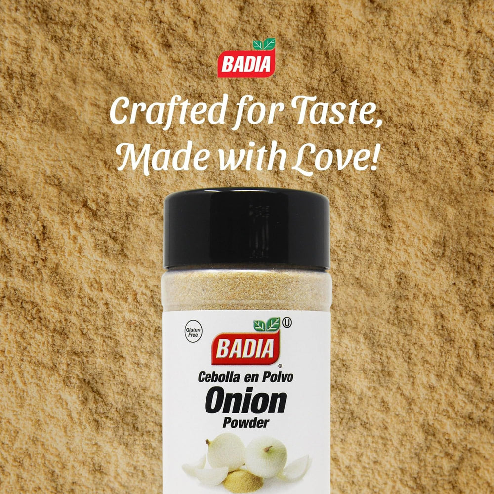 Badia Onion Powder on shelf display highlighting pantry staple convenience.