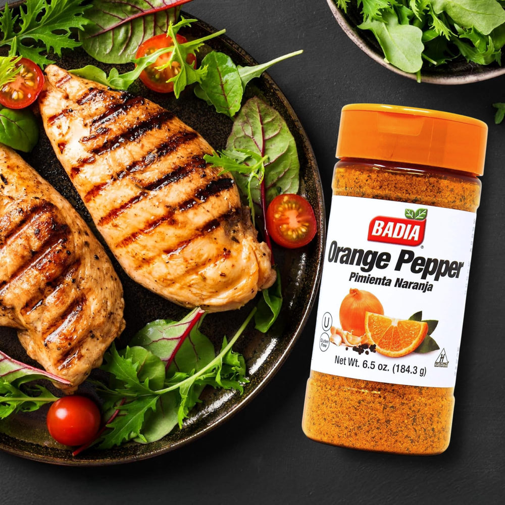 Badia Orange Pepper Seasoning with a seafood dish for citrus brightness.