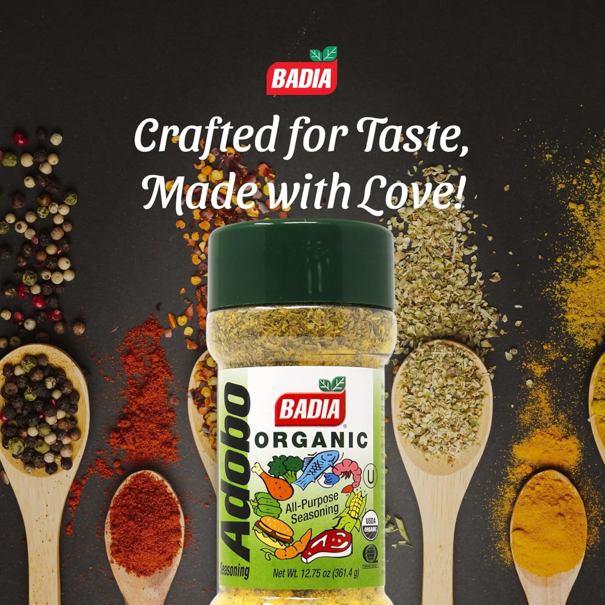 Badia Organic Adobo Seasoning being sprinkled to flavor weeknight meals.