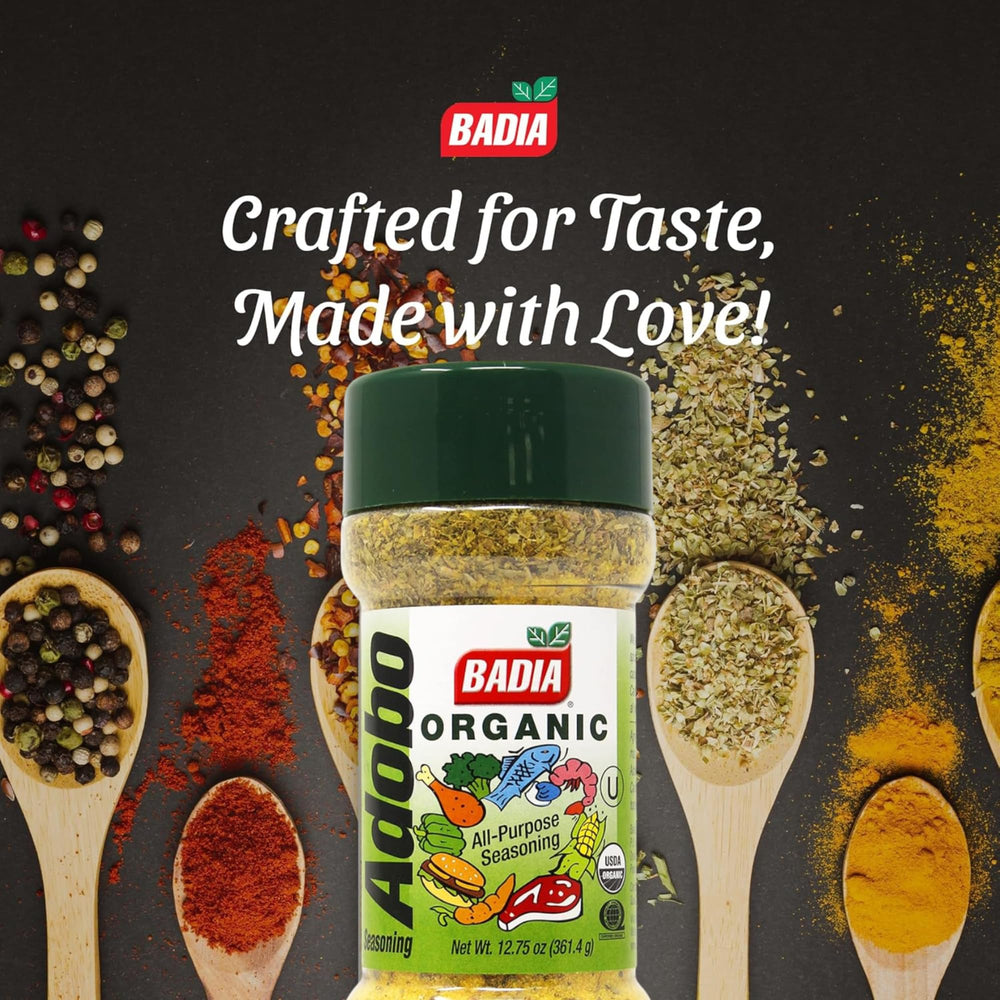 Badia Organic Adobo Seasoning being sprinkled to flavor weeknight meals.