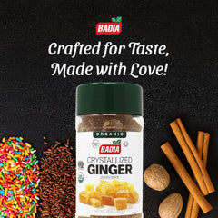 Sugar-coated crystallized ginger pieces from Badia, perfect for trail mixes and desserts.