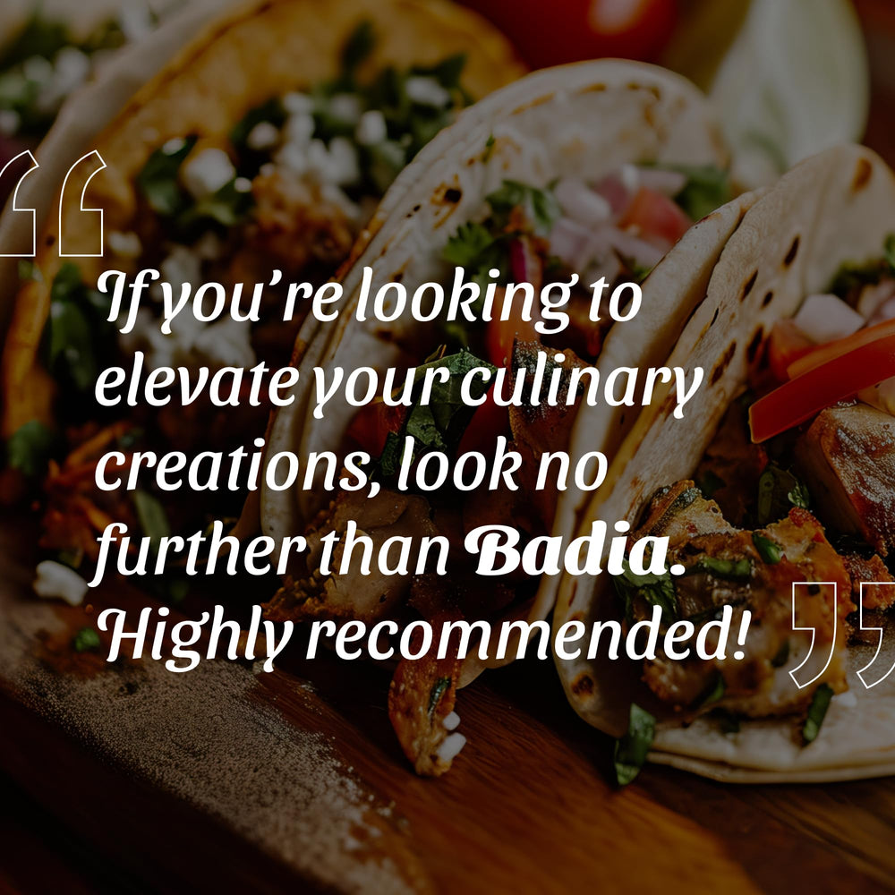 Heritage label emphasizes Badia's family roots and global flavor inspiration.