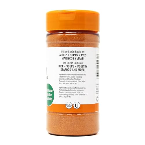 Rice with Badia Sazón shows a vibrant golden hue and savory notes.