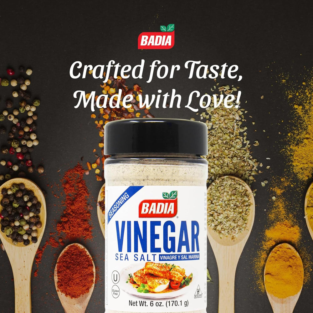 Badia Vinegar & Sea Salt Seasoning popcorn topping for crave-worthy movie snacks.