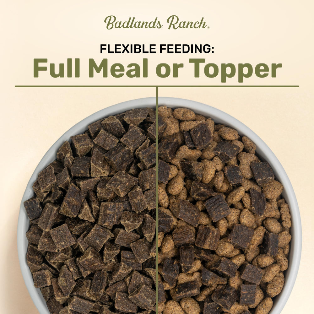 BADLANDS RANCH blend of beef heart, liver, and salmon in a bowl