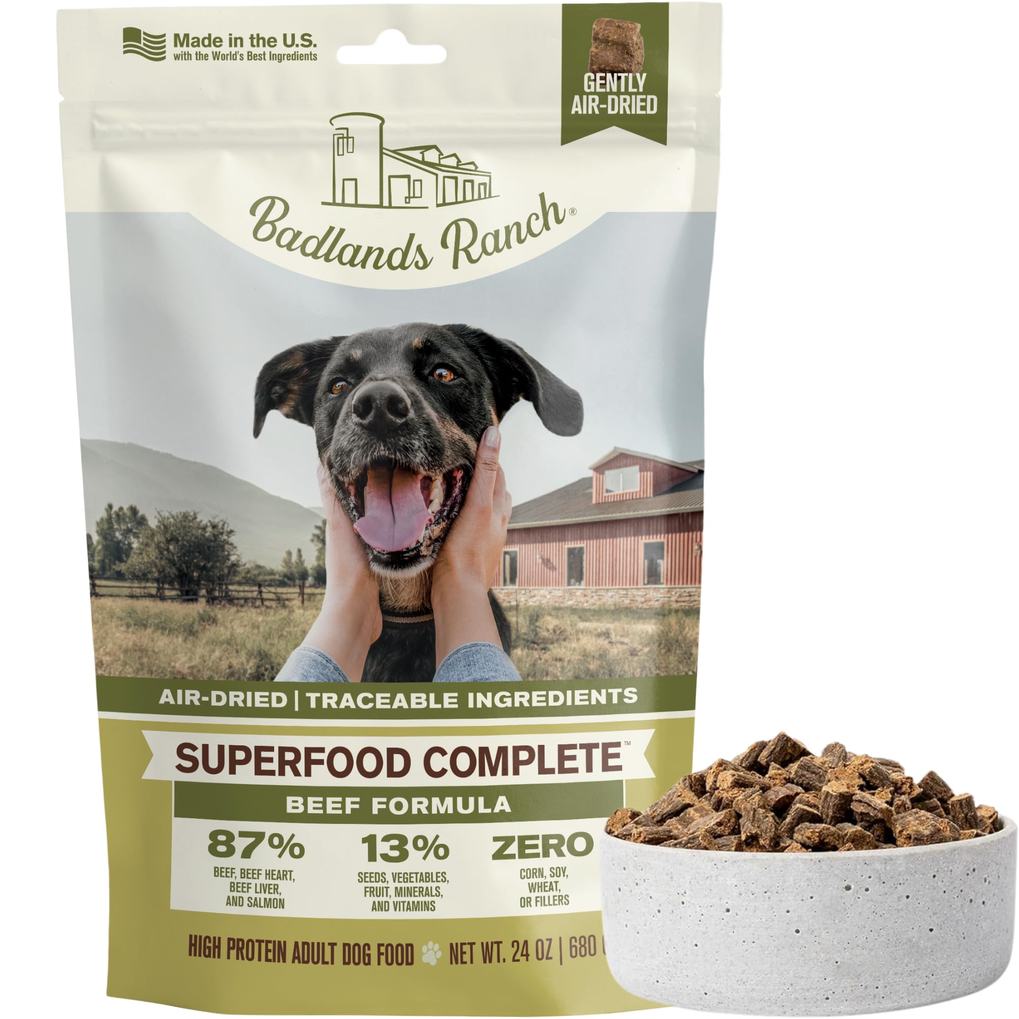 BADLANDS RANCH bag front image showing premium dog food packaging and daily nutrition