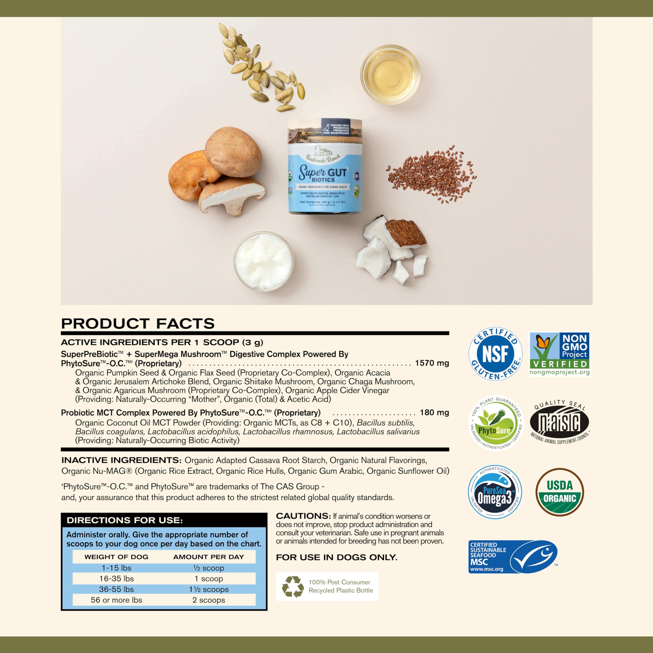 Badlands Ranch Super Gut Biotics probiotic blend label emphasizing gut flora balance
