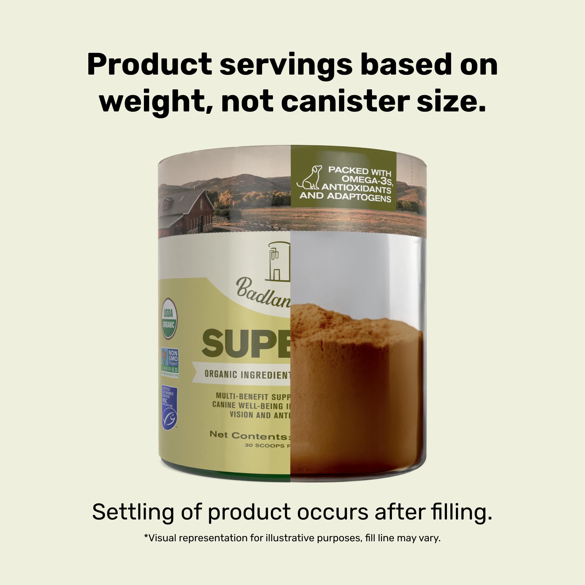 Badlands Ranch Super20 scoop and jar show convenient daily dosing.