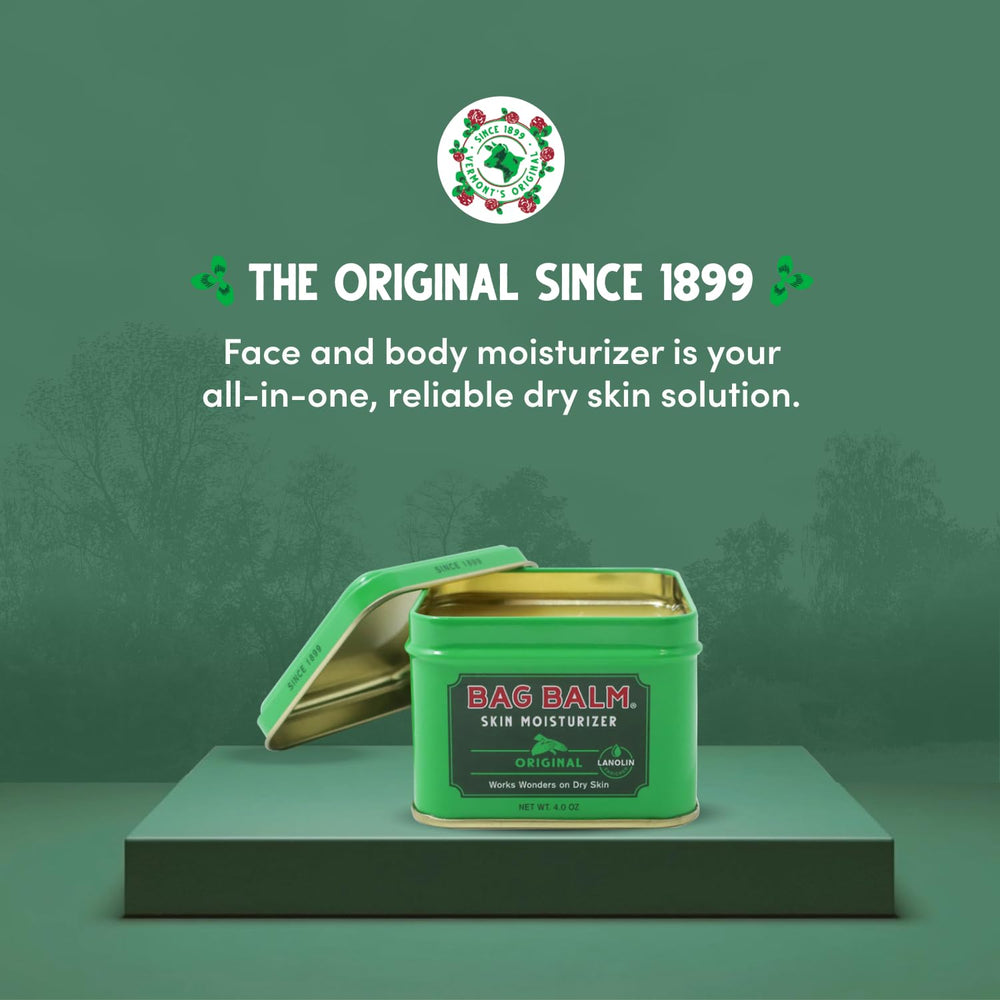 Bag Balm face-application demonstrates daily facial hydration with unscented formula.