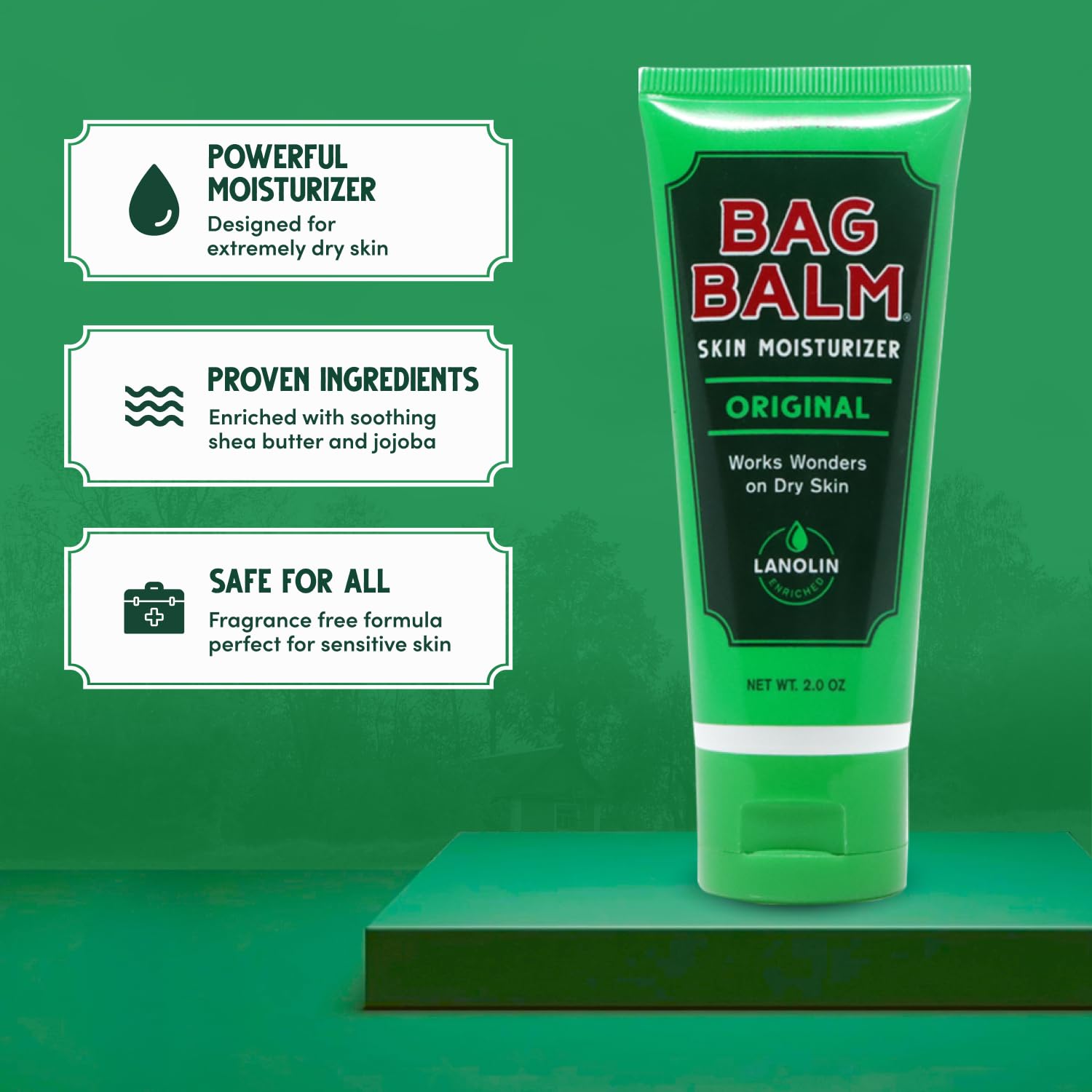 Bag Balm fragrance-free label on the tube.
