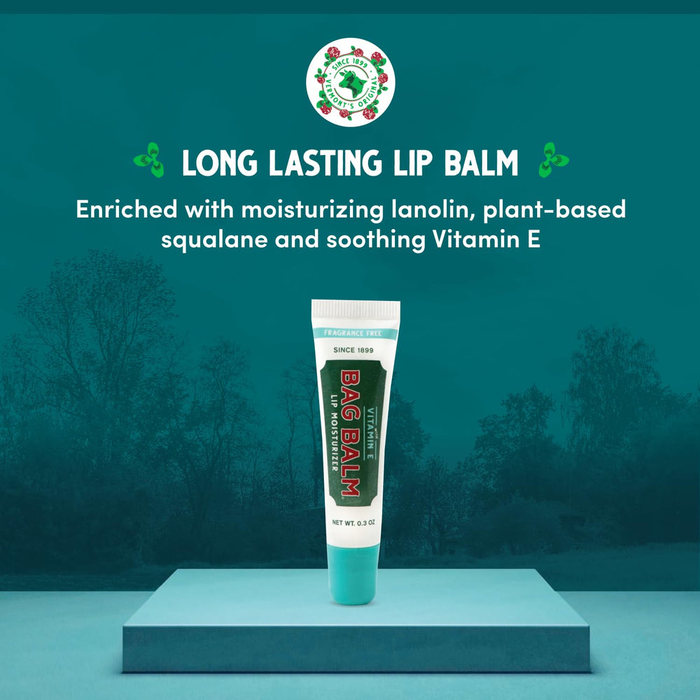 Bag Balm lip balm tube closeup shows smooth moisturizing texture.