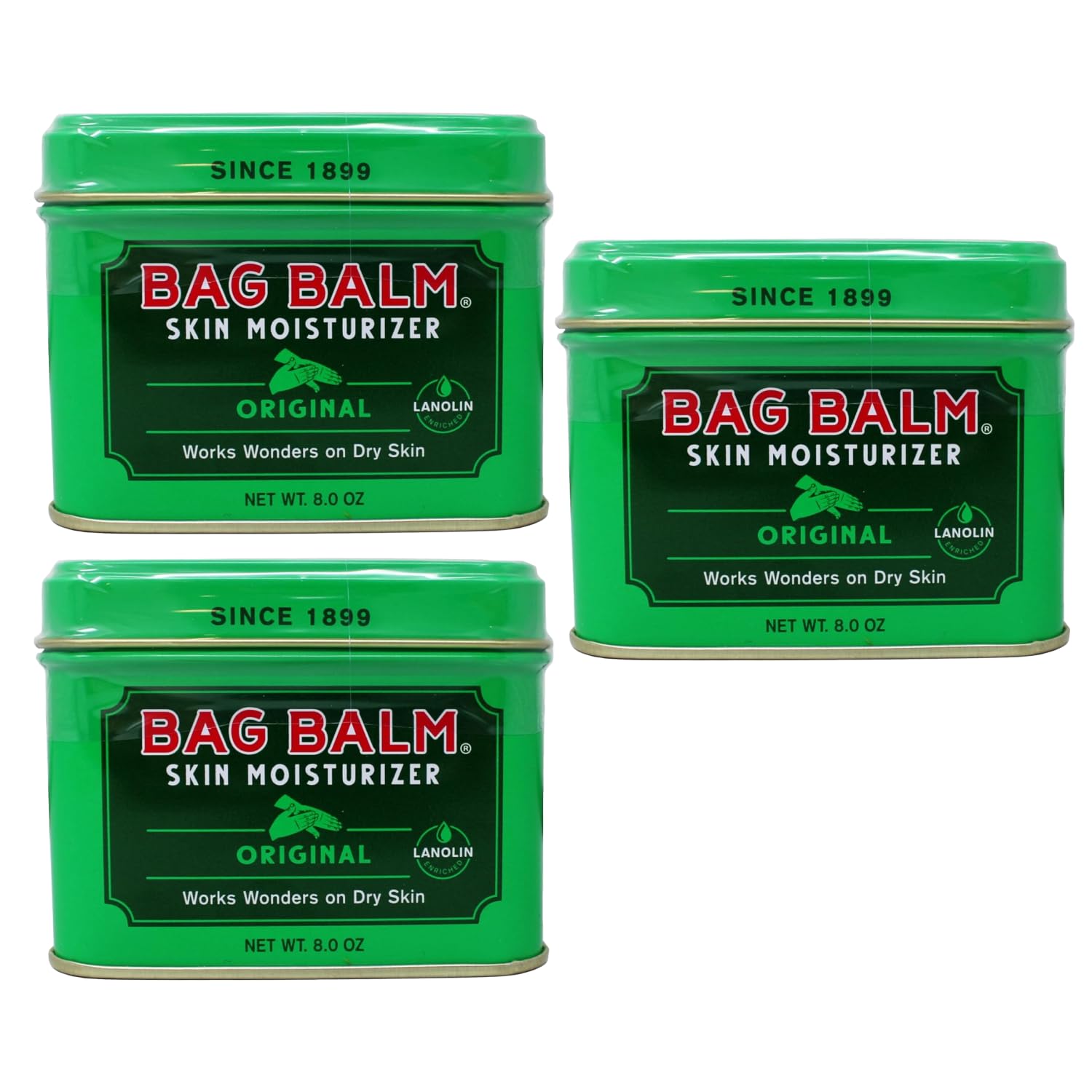 Bag Balm hand cream in tin provides soothing relief for dry skin.
