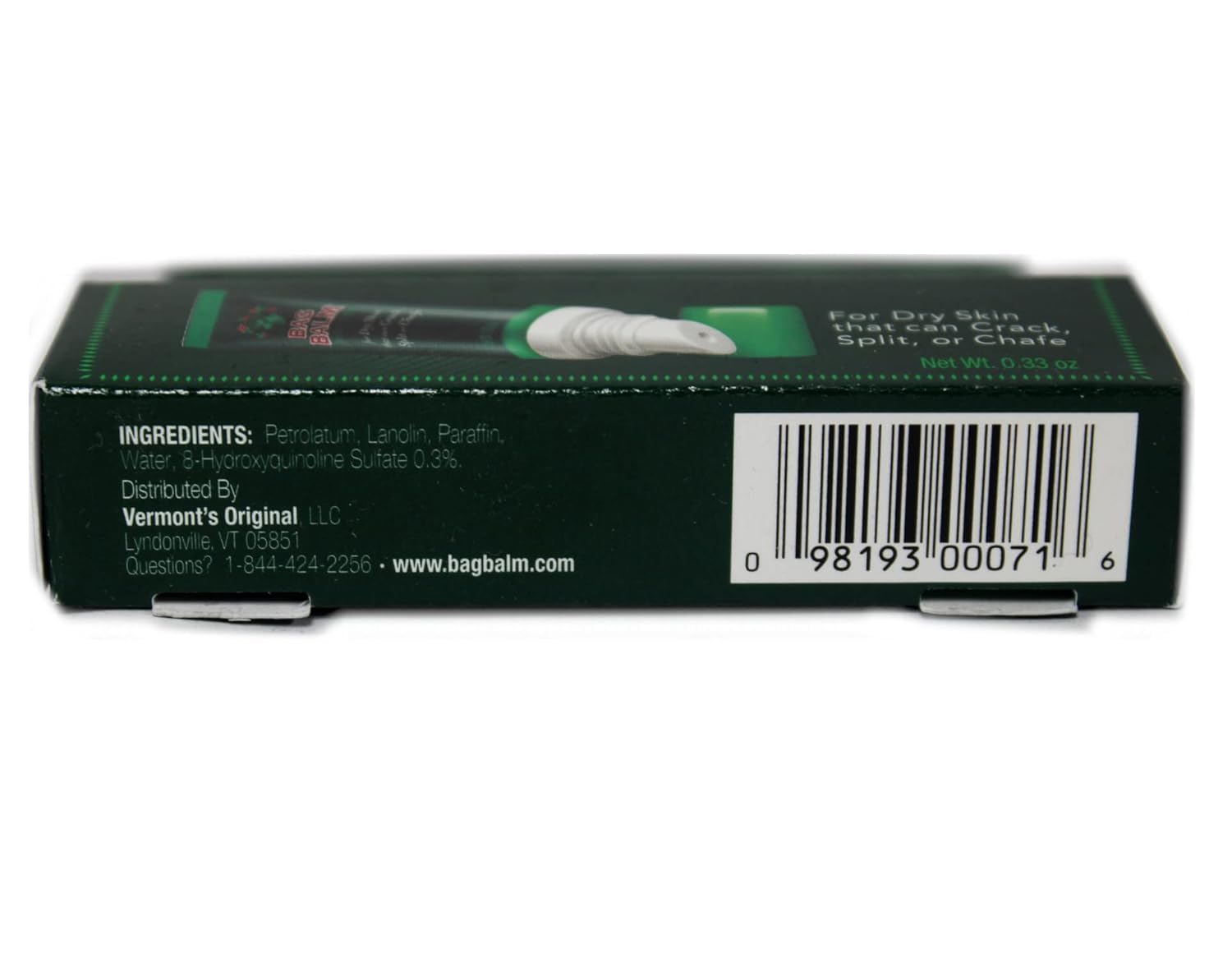 Bag Balm key ingredients lanolin and petrolatum for soothing moisturization.