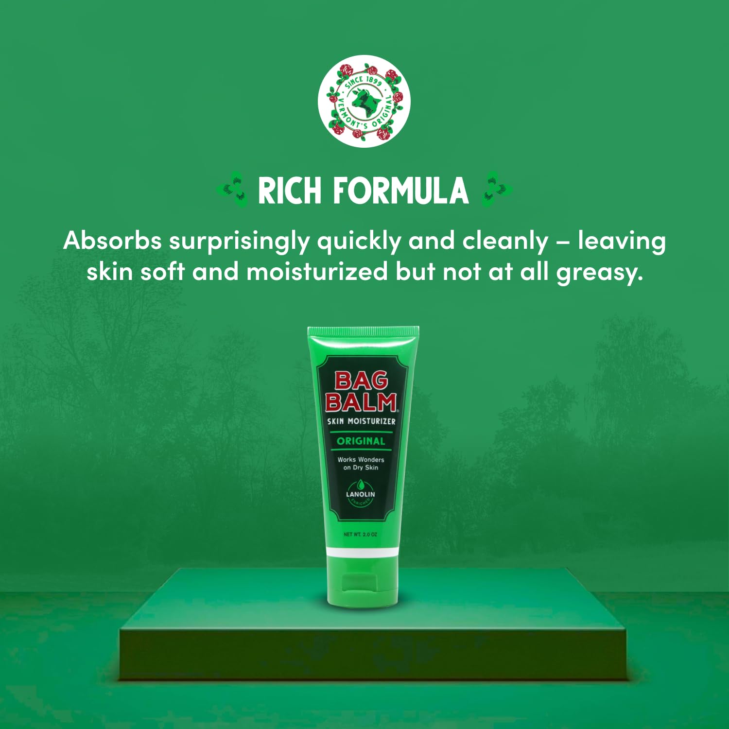 Bag Balm lanolin-enriched formula shown on skin for softness.
