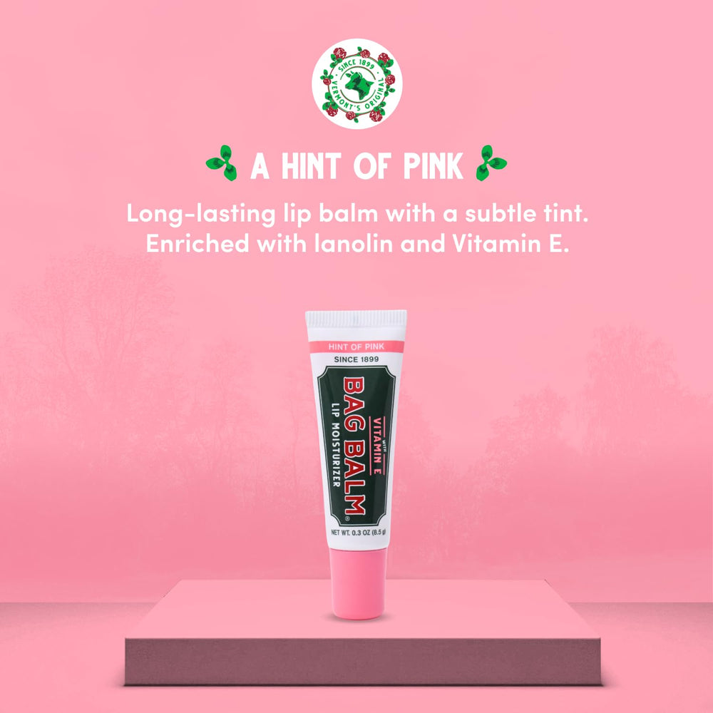 Bag Balm lip balm hint of pink 4-pack tubes adds subtle color and moisture.