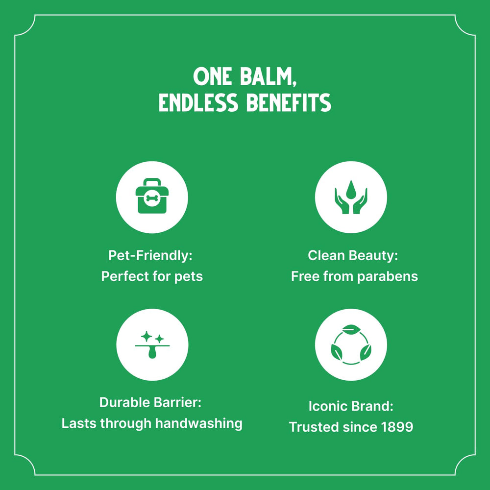 Bag Balm paw pad close-up highlights gentle hydration for rough surfaces.
